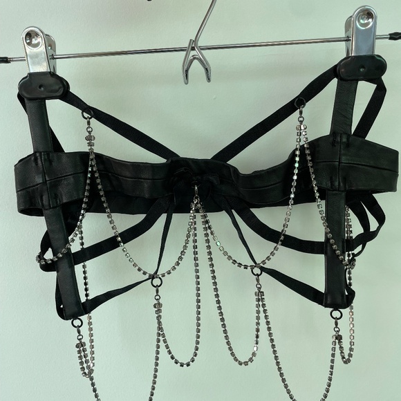 Agent Provocateur Soiree Black Leather Swarovski Cosima Bra Corset Panty Vintage - Picture 4 of 15